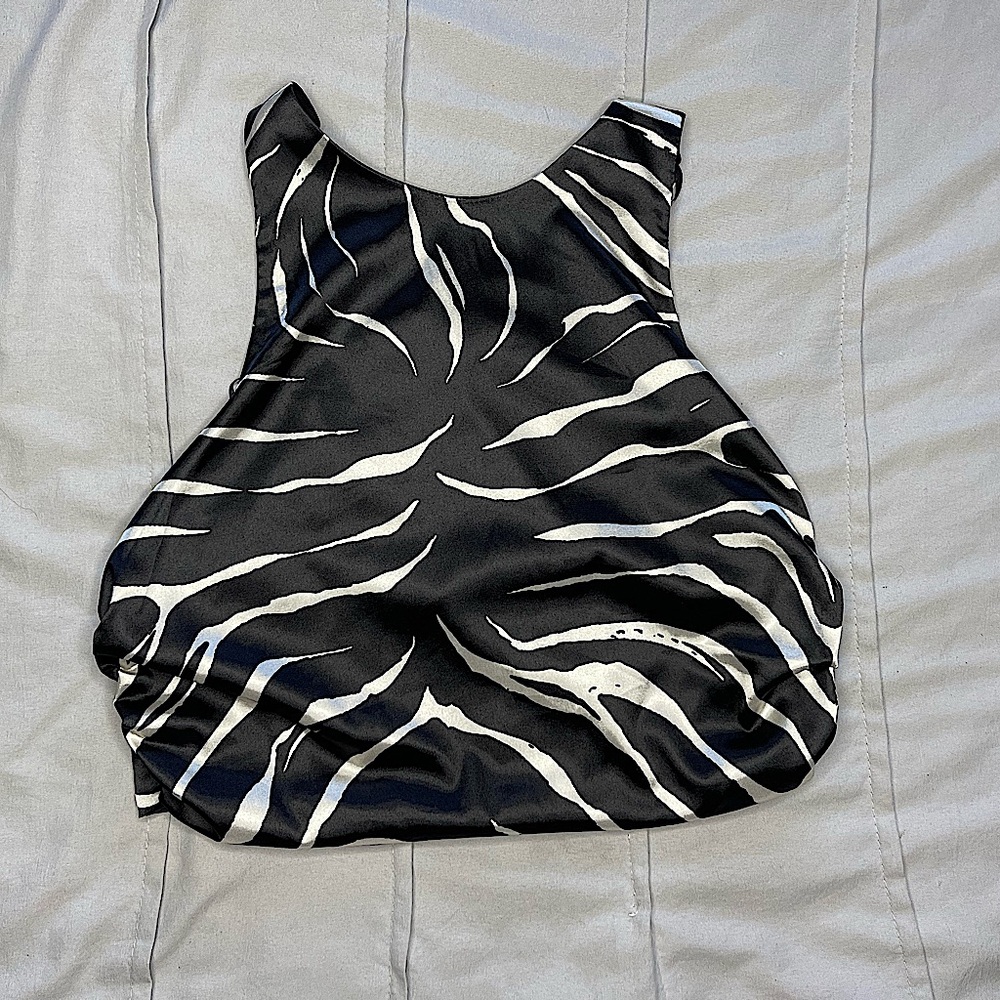 Zara- zebra print, satin, cross cross back, crop top, brand new